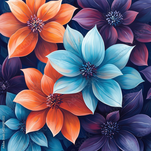 Colorful floral background, vibrant blooms, ideal for wallpaper or design projects