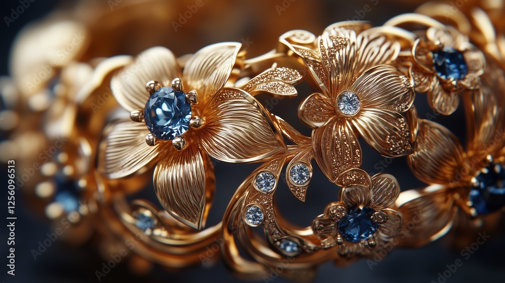 Fototapeta premium Brilliant Golden Flower Sapphire Bracelet