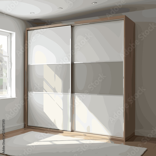Modern 3D wardrobe with sliding doors, minimalist interior design