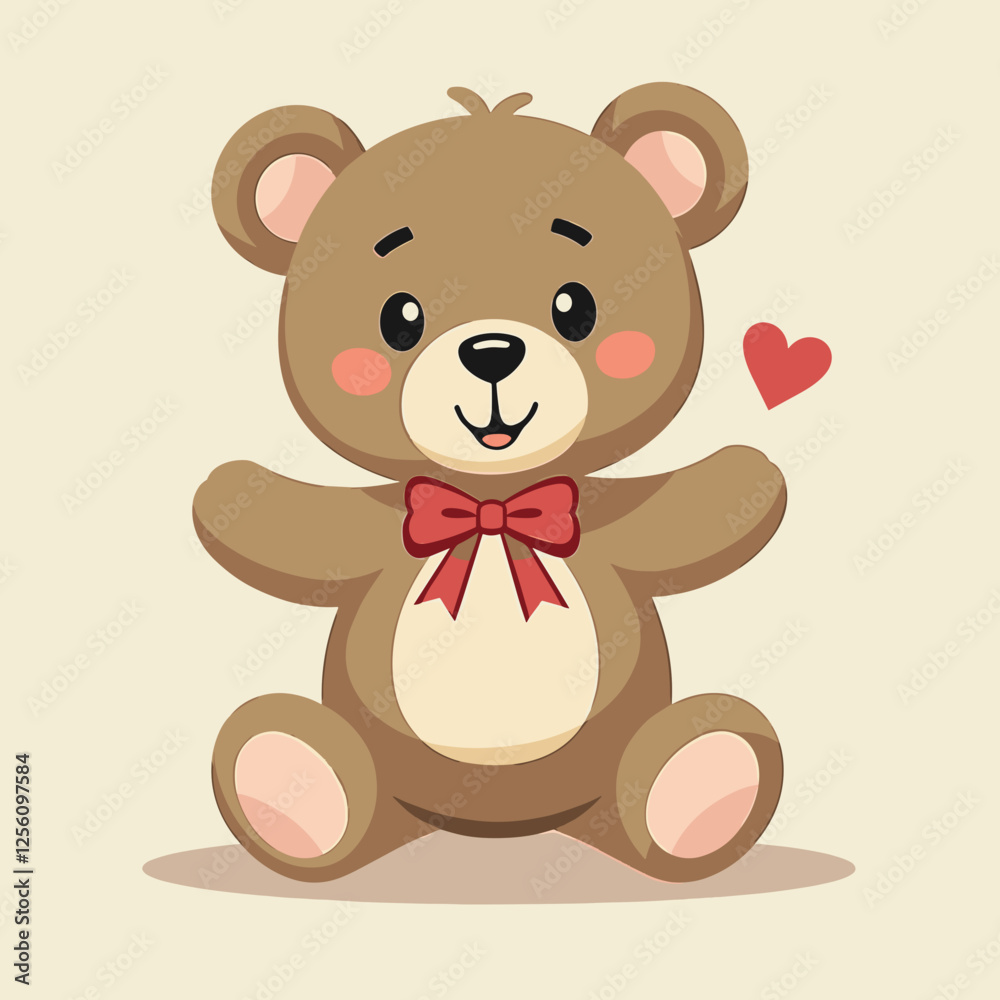 Cute teddy bear smiling with a heart in minimalist design, love symbol Cute teddy bear smiling with a heart in minimalist design, love symbol