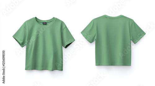 Green cropped t-shirt mockup back and front view isolated on white background for brand presentation.