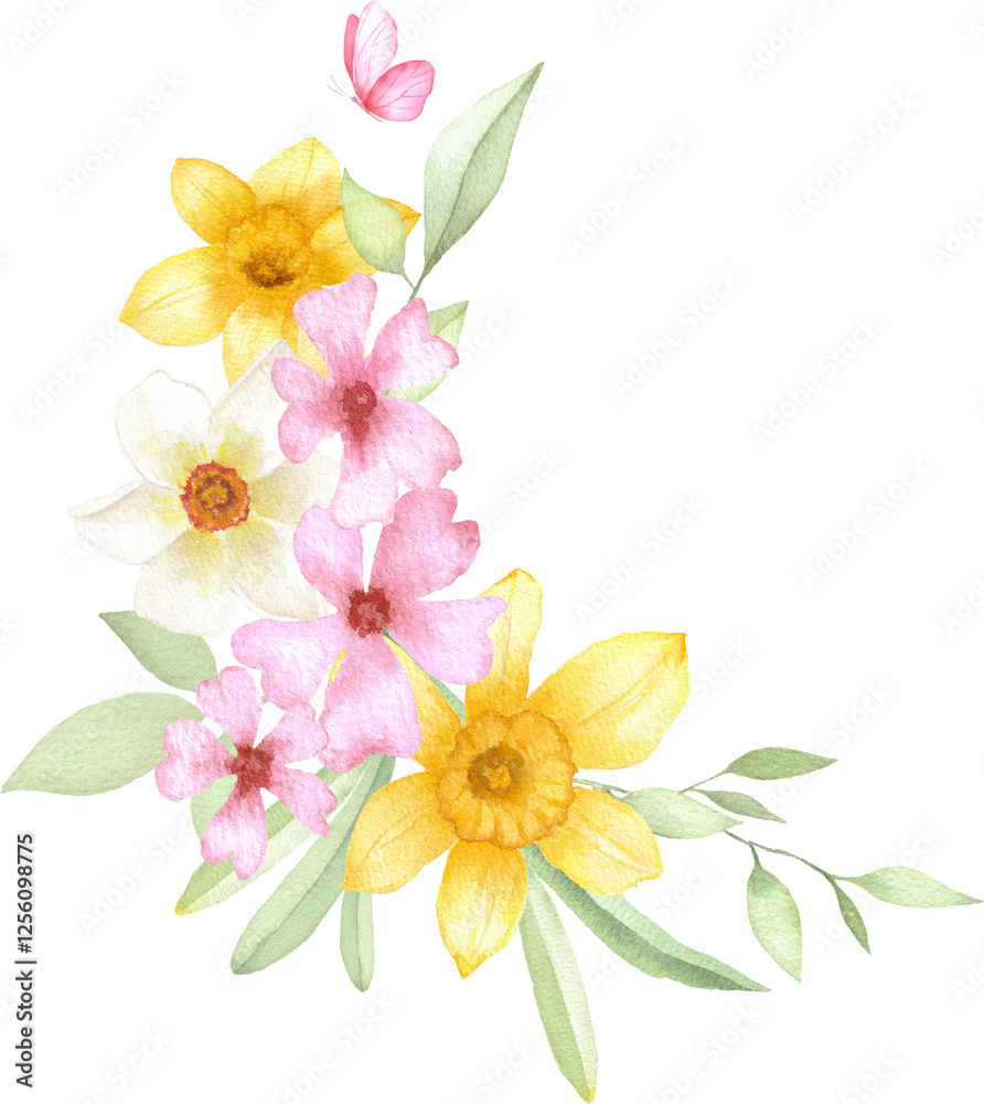 Fototapeta premium Daffodils and Spring Floral Mix Watercolor
