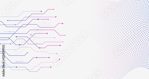 Vector illustration of circuit board and circles and lines. Abstract futuristic communication. Hi-tech grey background with various technology elements.