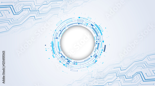 Hi-tech grey background with various technology elements. Vector illustration of circuit board and circles. Abstract futuristic communication.