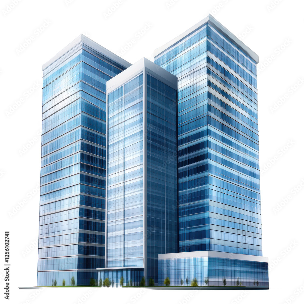Tall buildings in the city, decorated with blue curtain walls and glass Tall buildings in the city, decorated with blue curtain walls and glass