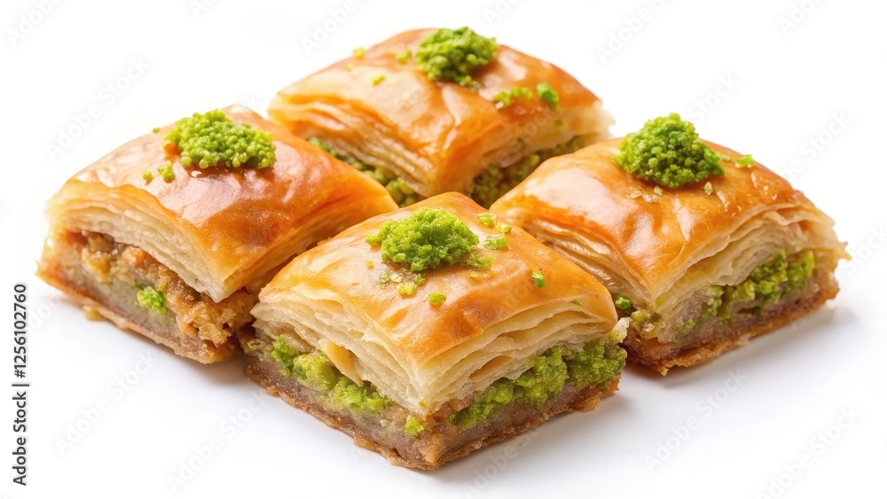 Four Pieces of Baklava on White Background Four Pieces of Baklava on White Background