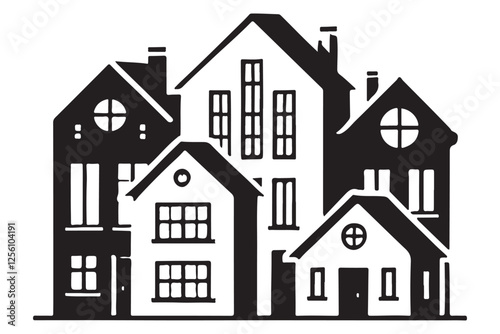 Quaint Houses Silhouette Vector Illustration for Town and Community Design