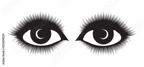 Elegant Eyes with Lashes Black Silhouette Vector Illustration Beauty Design