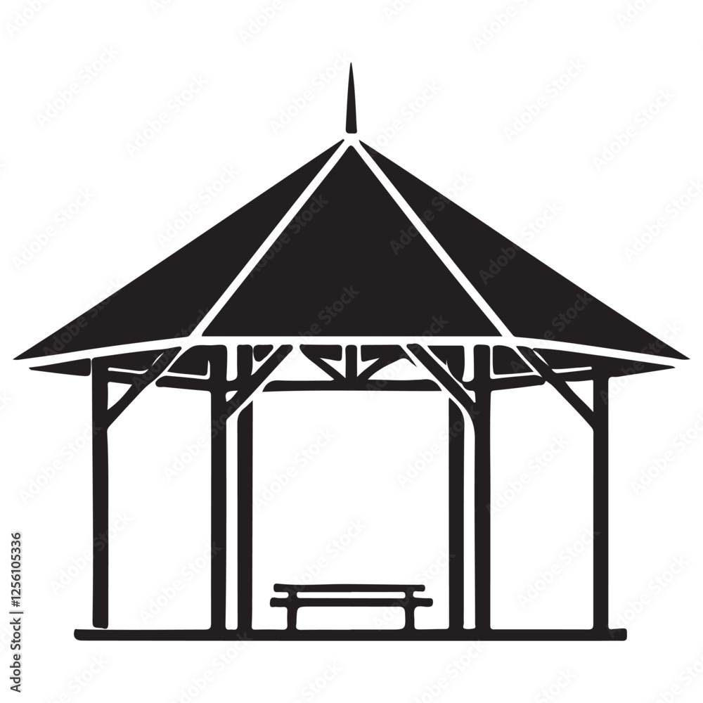 Serene Gazebo Silhouette Vector Illustration for Garden and Landscape Design Serene Gazebo Silhouette Vector Illustration for Garden and Landscape Design
