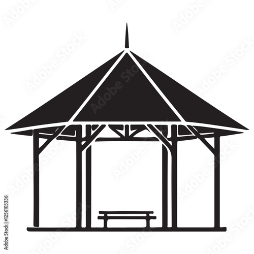Serene Gazebo Silhouette Vector Illustration for Garden and Landscape Design