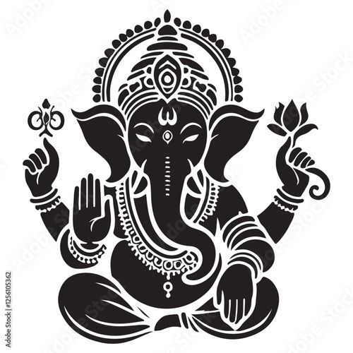 Lord Ganesha Intricate Silhouette Vector Illustration for Hindu Culture