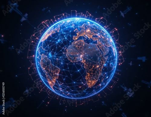 Wallpaper Mural Futuristic digital Earth with glowing communication networks and satellite structures in deep space Generative AI Torontodigital.ca