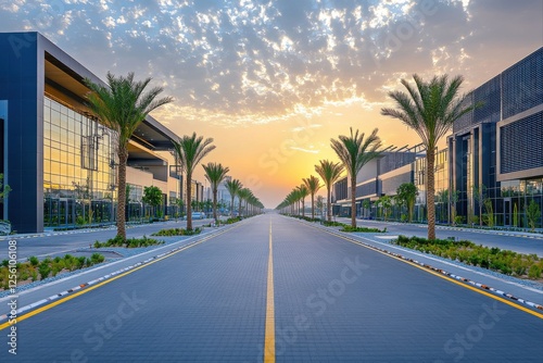 Modern architecture sunset urban district photography palm trees landscape serenity