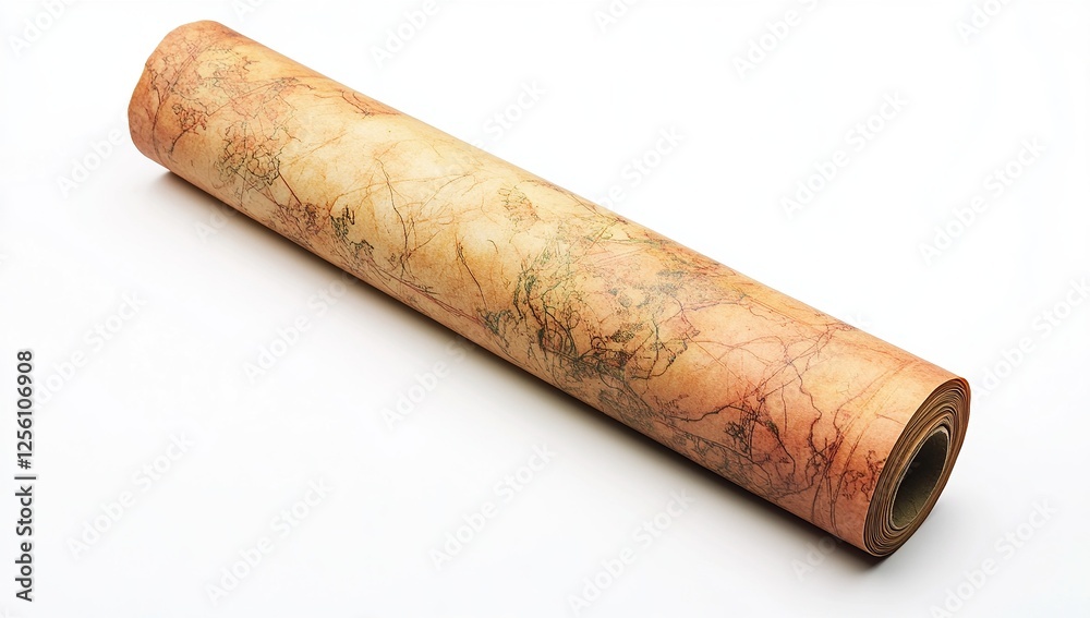 A long, thin roll of parchment paper with natural colors and intricate patterns on it A long, thin roll of parchment paper with natural colors and intricate patterns on it