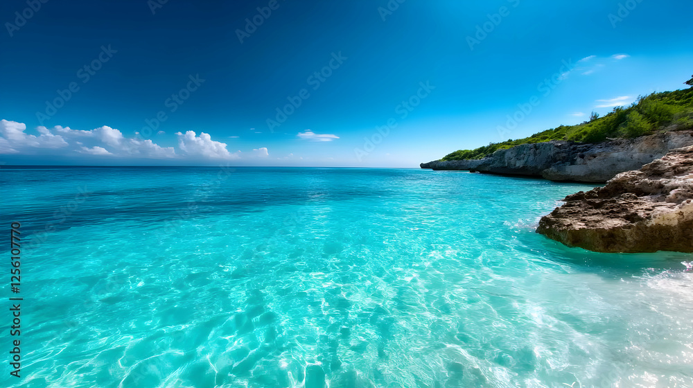 A breathtaking view of a tranquil ocean, showcasing clear blue waters and a serene coastline under a bright sky. A breathtaking view of a tranquil ocean, showcasing clear blue waters and a serene coastline under a bright sky.