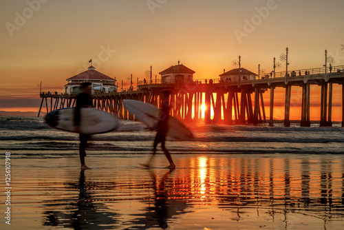 Photography Surfing in Huntington Beach at sunset