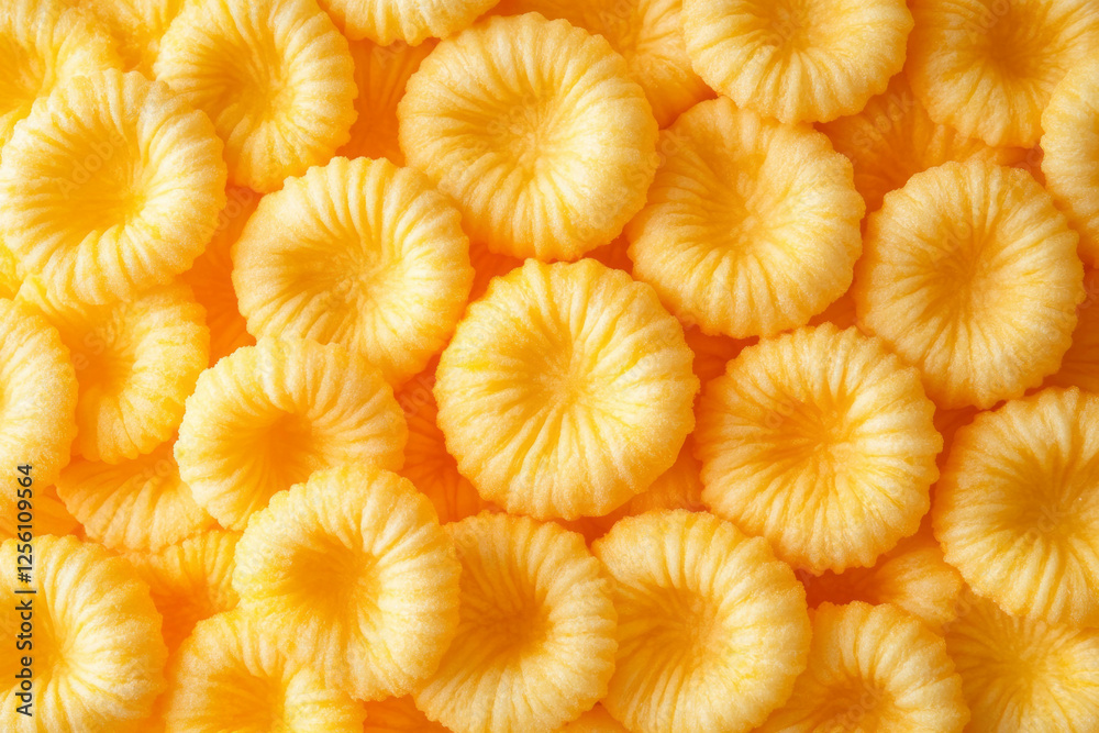 Fototapeta premium Spirally arranged cheese puffs with soft texture on a bright background for a colorful display