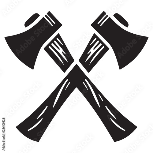 Crossed Axes Silhouette Vector Illustration of Tool Emblem Design