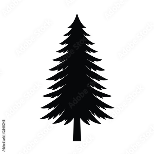 A pine tree vector silhouette illustration on a white background
