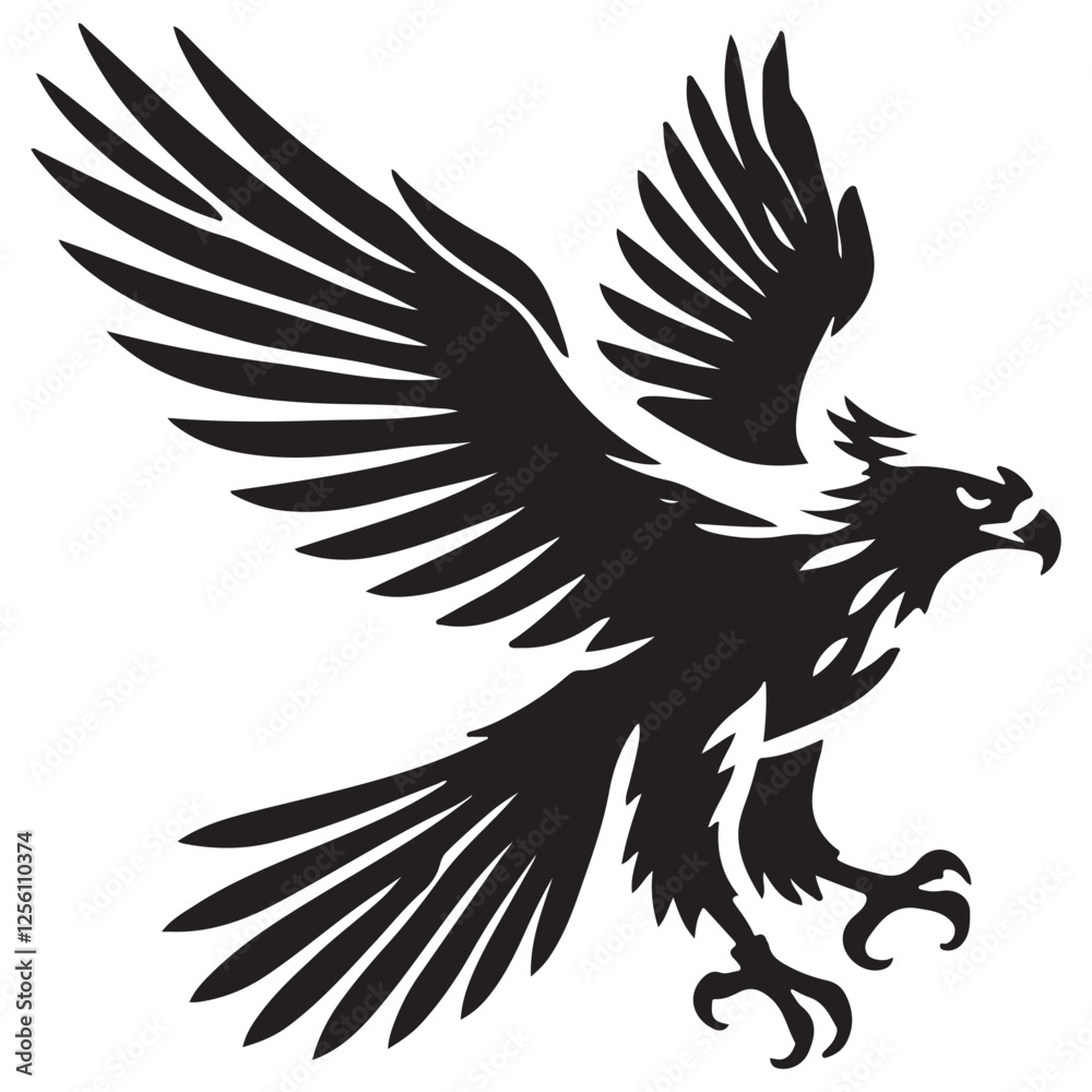 Obraz premium Powerful Black Silhouette Eagle Vector Illustration for Graphic Design Projects