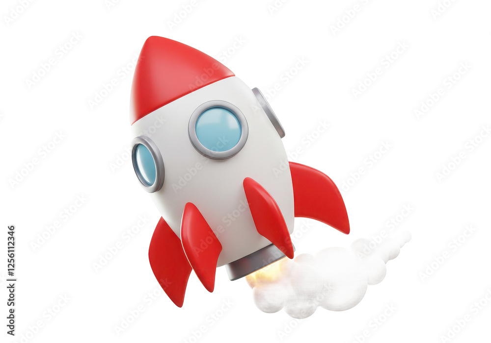 Fototapeta premium Rocket 3d cartoon isolated on White background