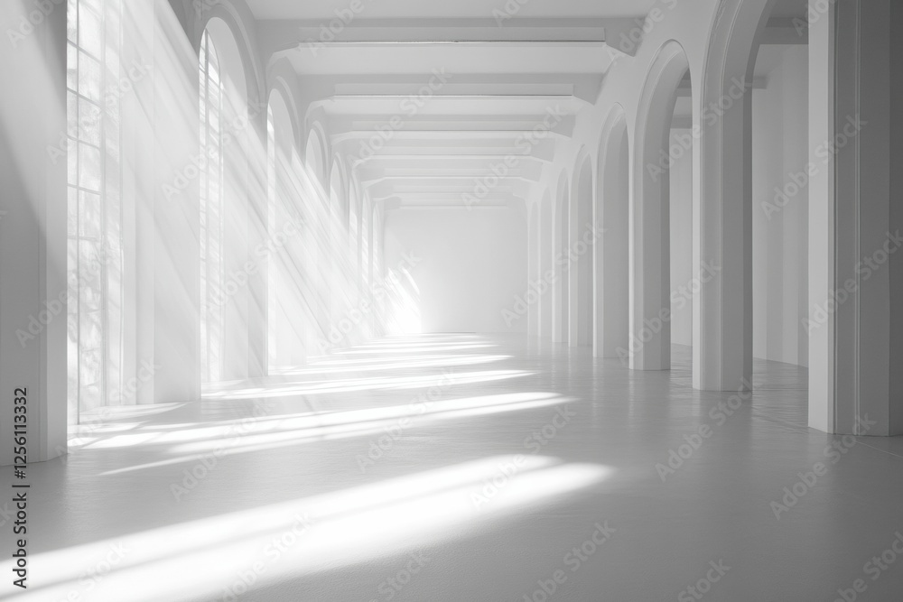 Obraz premium Monochromatic runway featuring clean lines and soft lighting in a minimalist design space for artistic expressions. Generative AI