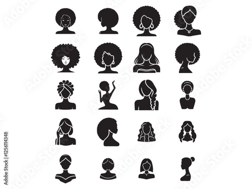 Female Head silhouette woman faces profile portraits adult female characters face silhouette.