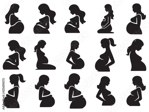 set of pregnant women silhouettes