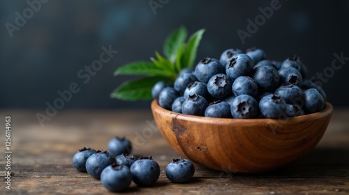 Wallpaper Mural Fresh blueberries in a rustic wooden bowl on an aged table with a dark background highlighting natural textures and empty space for text  Torontodigital.ca