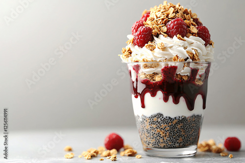 Wallpaper Mural Layered dessert parfait with chia seeds, yogurt, raspberry sauce, whipped cream, granola and fresh raspberries. Torontodigital.ca