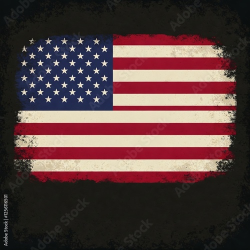 Flat vector of an American flag on a dark grunge background. photo