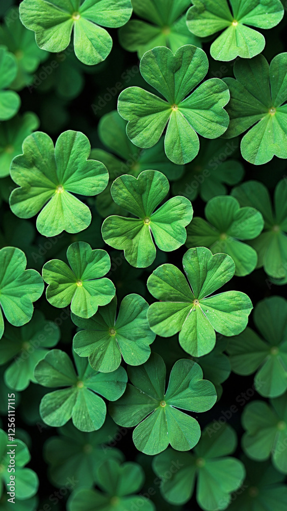 Vibrant Green Clover Leaves Pattern: Nature-Inspired Background for St. Patrick's Day Marketing and Eco-Friendly Branding Vibrant Green Clover Leaves Pattern: Nature-Inspired Background for St. Patrick's Day Marketing and Eco-Friendly Branding