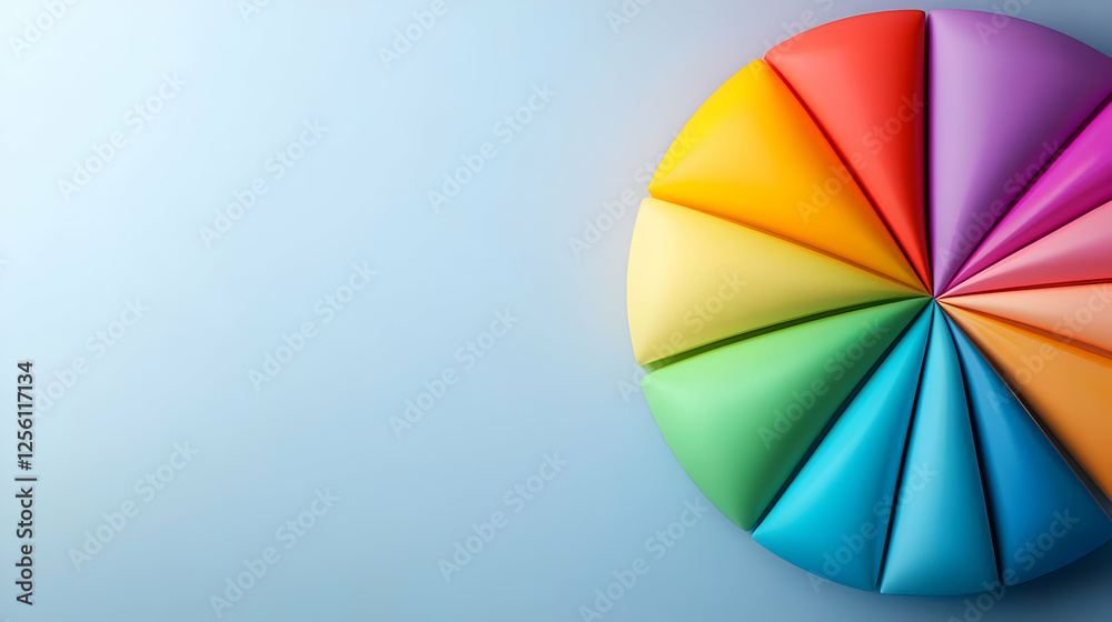 Fototapeta premium A vibrant color wheel made of folded paper, showcasing a beautiful spectrum of hues against a light blue background.