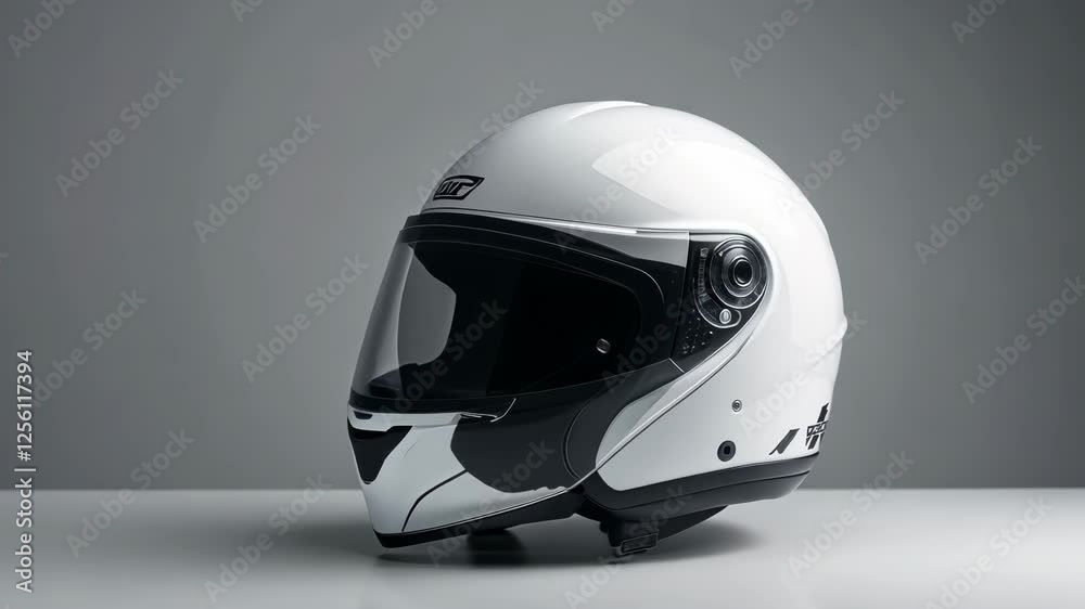 White motorcycle helmet on a gray background White motorcycle helmet on a gray background