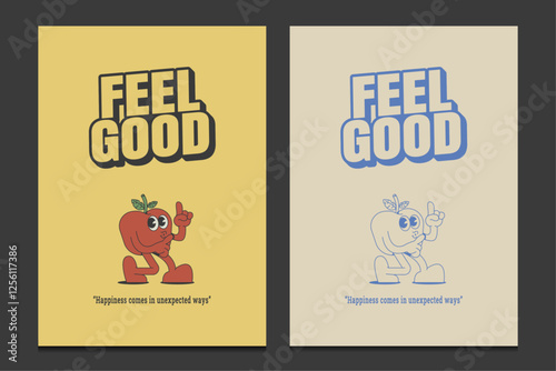 retro poster design with an apple mascot character, vector illustration