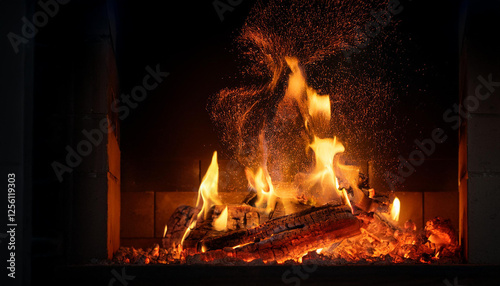 hearth flames with sparks on a black history photo