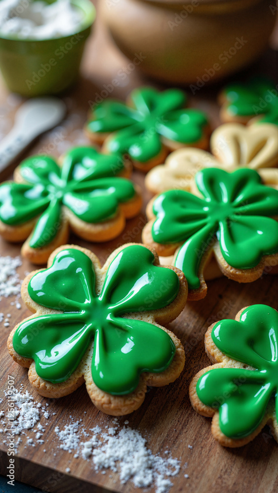 St. Patrick's Day Cookies: Festive Green Clover Treats for Holiday Marketing and Bakery Promotions St. Patrick's Day Cookies: Festive Green Clover Treats for Holiday Marketing and Bakery Promotions