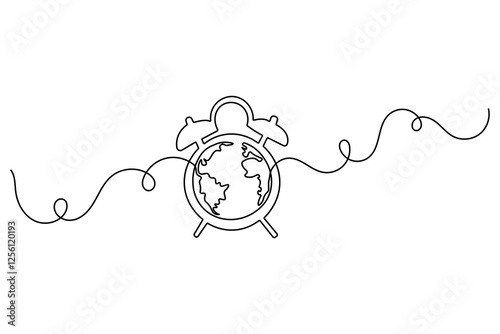 Earth hour continuous single line art and isolated outline vector design
