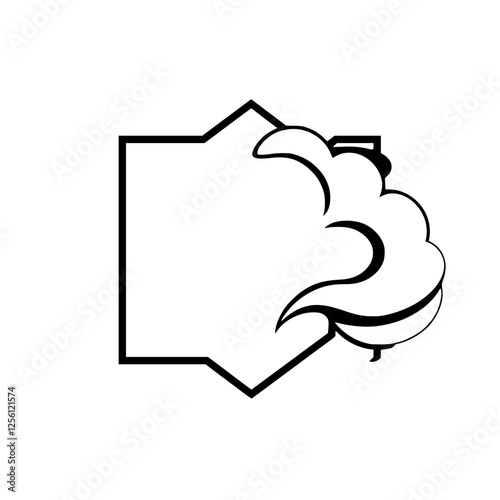 Geometric frame with organic cloud and a line-art style, monochrome, negative space.