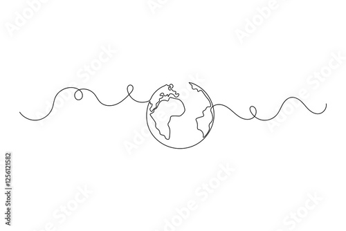 Earth hour continuous single line art and isolated outline vector design
