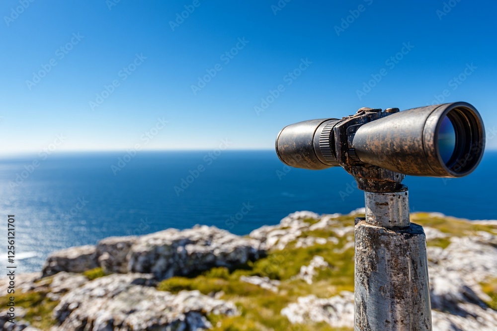 Coastal clifftop binoculars ocean view Coastal clifftop binoculars ocean view
