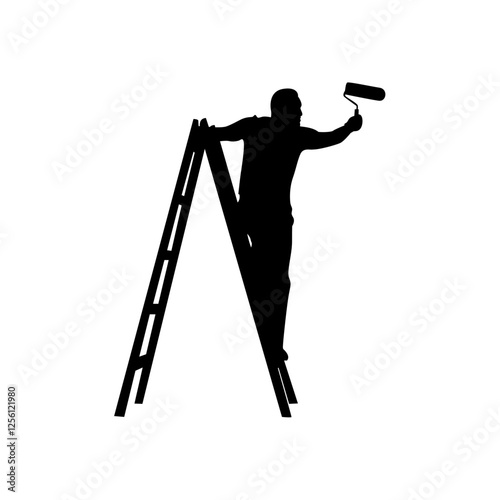 A painter is painting a picture on a wall silhouette vector.