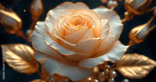 Close-up of a Luxurious Gold-Accented Cream Rose
 photo