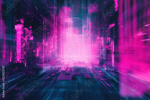 Wallpaper Mural cyberpunk glitch art background, distorted digital waves in neon pink, purple, and electric blue, retro-futuristic aesthetic with dynamic motion effects Torontodigital.ca