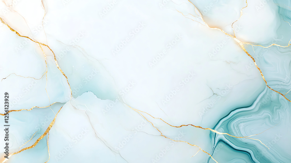 Fototapeta premium Elegant marble texture featuring soft blue and white hues with golden veins, perfect for backgrounds or design projects