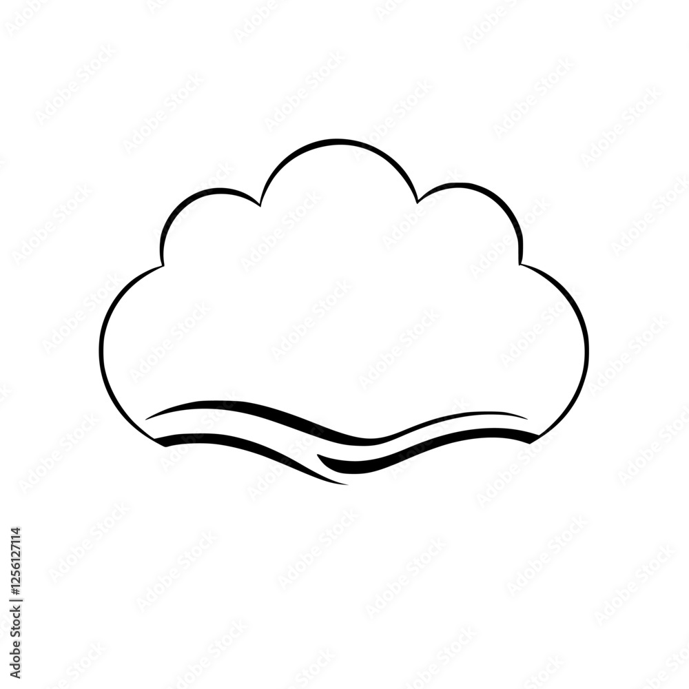 Minimalist monochrome cloud with wavy lines. Cloud-shaped outline with black lines of wavy lines. Minimalist monochrome cloud with wavy lines. Cloud-shaped outline with black lines of wavy lines.