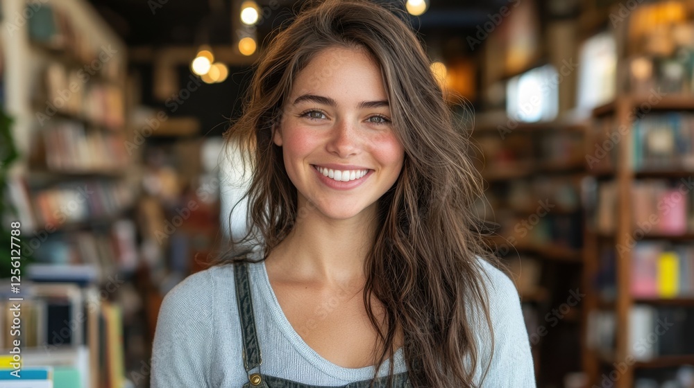 Bright smiles and cozy vibes in a lively bookstore during a sunny afternoon Bright smiles and cozy vibes in a lively bookstore during a sunny afternoon