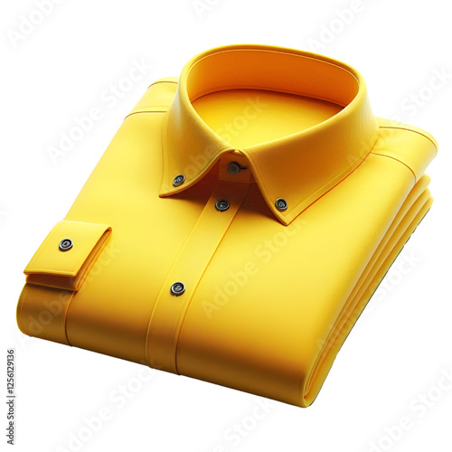 3D illustration of a folded yellow shirt with a pointed collar and button details. The shirt features a clean, modern look in vibrant yellow. isolated on white background