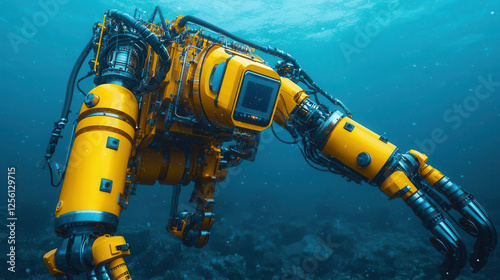 futuristic underwater robot explores ocean floor, showcasing advanced technology