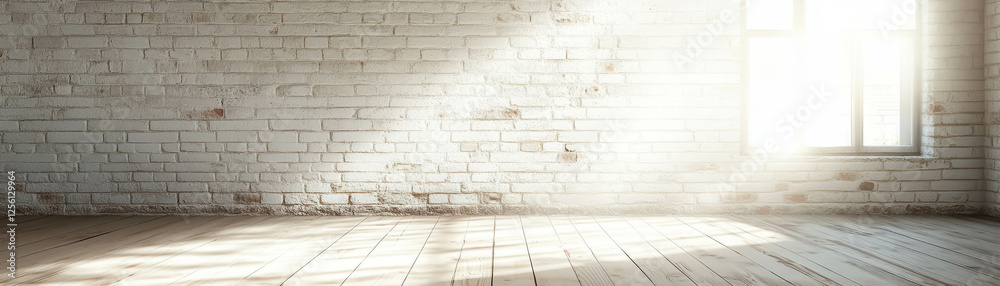 Bright and spacious empty room with soft lighting and wooden flooring for versatile use Bright and spacious empty room with soft lighting and wooden flooring for versatile use